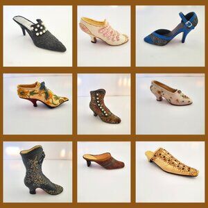 Vintage Miniature Shoe Collection 9pc Victorian Edwardian Witchy Booties Resin